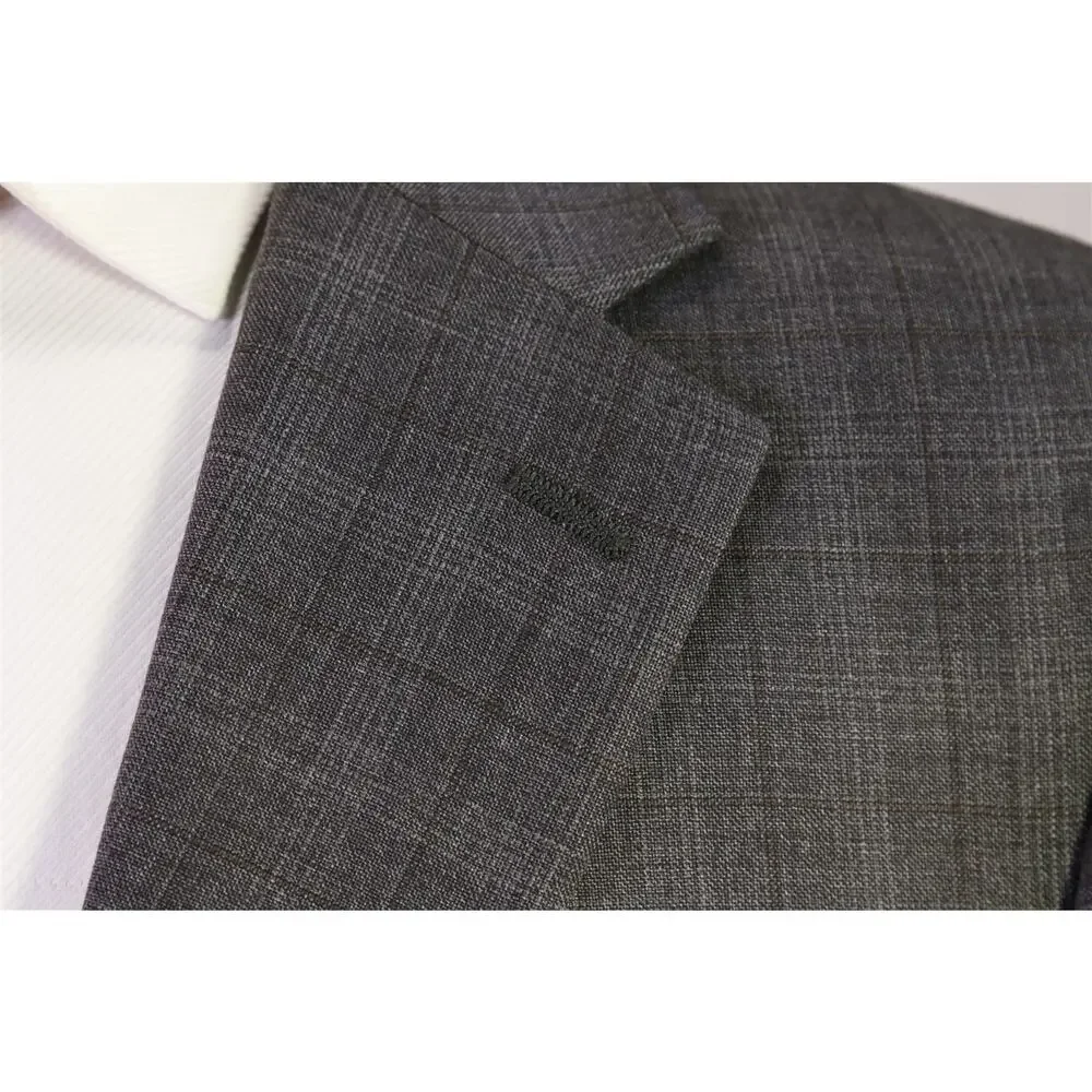 Hart Schaffner Marx Very Recent Gray Windowpane Plaid 2-Btn Wool Suit 44L